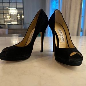 Jimmy Choo Ultra Heel  Peep Toe Platform Suede Heels